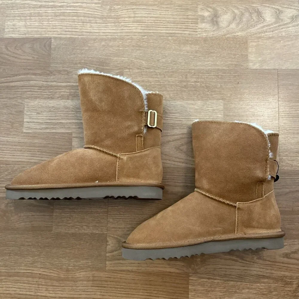 Style & Co Teenyy suede winter Booties Chestnut Faux Fur Lined Boots sz 9 New